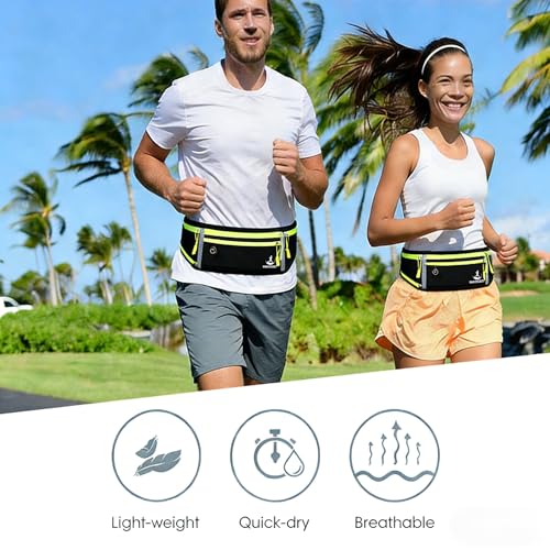 Running Belt for Men and Women, 4-Pocket Waist Pack Fits Large Phones, Lightweight No-Bounce Running Fanny Pack with Water Bottle Holder for Running, Walking, Cycling, Gym