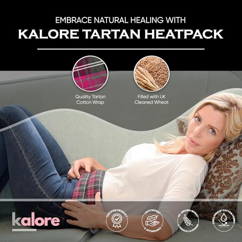 Microwavable Heating Pads for Winter Warmth, Back, Stomach & Head Comfort – Kalore Soft Cotton Tartan Neck Wrap – Even Heat Distribution Hot Compress Bag – Wheat Heat Pad XL – Unscented – Pink - size: Unscented, style: Tartan Pink