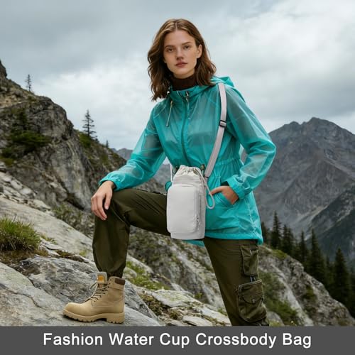 Water Bottle Carrier 32oz Adjustable Convenient holder with Handy Storage - color: Beige