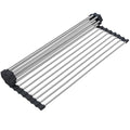 Searik Dish Drying Rack Roll Up Sink Drying Rack, Over The Sink Dish Rack Multi-Use Stainless Steel Dish Drainers Heat Resistant Mat for Drying Draining Trivet (17.7"x13.8") - color: Black, size: 17.7"x13.8"