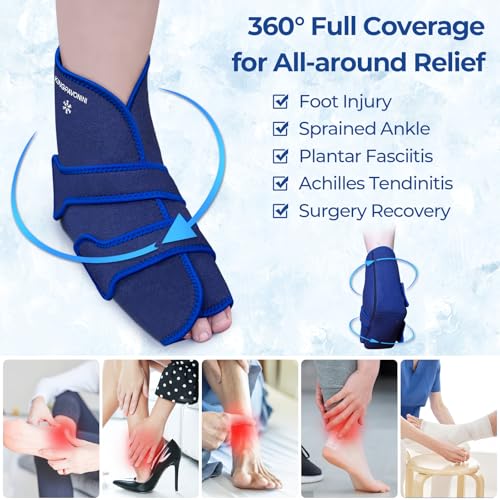 KingPavonini Ankle Foot Ice Pack Wrap, XL, Blue, 1 Wrap + 4 Gel Packs - size: XL, style: Blue (1 Wrap+4 Gel Packs)