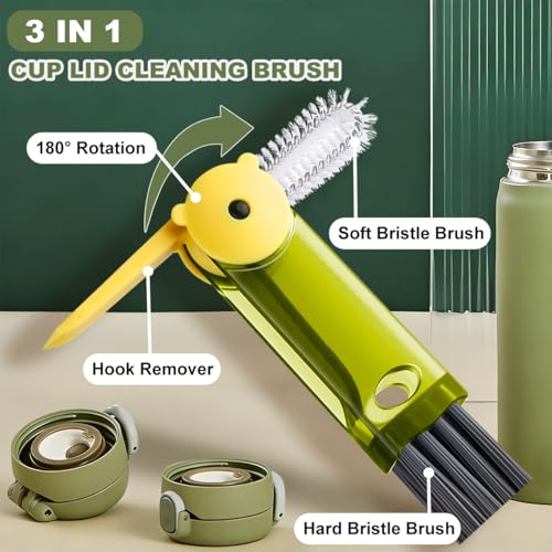 3 in 1 Cup Lid Cleaning Brush, Portable Cup Cleaner Brush, New Water Bottle Lid Cleaner Brush, Multifunctional Cleaning Brush - Home Kitchen Cleaning Tools for Tight Spaces & Bottle Gaps, 3 PCS - color: Green Blue Black-b