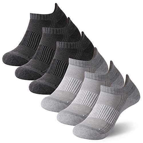 FOOTPLUS Copper Compression Socks,Unisex Cushioned Sole Arch Support Athletic Ankle/Crew Running Hiking Socks - color: 6 Pairs- 3 Light Grey& 3 Dark Grey Socks, size: Large-X-Large