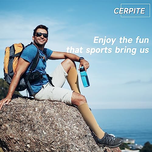 cerpite Zipper Compression Socks, 2 Pairs 15-20 mmHg Closed Toe Compression Stockings for Men Women - color: Beige Copper, size: Large-X-Large