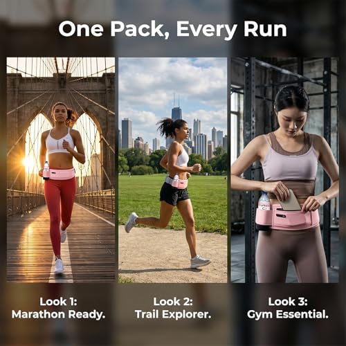 Running Hydration Belt with Water Bottle Holder for Men Women, Bounce-Free Phone Storage Waist Pack, Reflective Adjustable Marathon Belt for Jogging Trail Running,Fits All Phones (Pink) - color: Pink