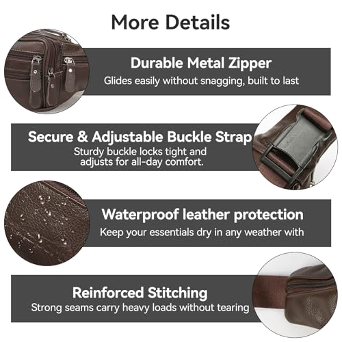 Brown Leather Fanny Pack for Men & Women,Fashionable Multi-Pockets Waist Belt Bag for Travel Sports Hiking Cycling Fishing Running - color: 810#brown