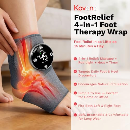 Large Fit Wearable Foot Massager Wrap, Cordless Heated Ankle Massager with Red Light, Portable for Foot Comfort & Circulation Support, 6 Modes 3 Intensities, Multi-Area Use for Foot, Knee & Back