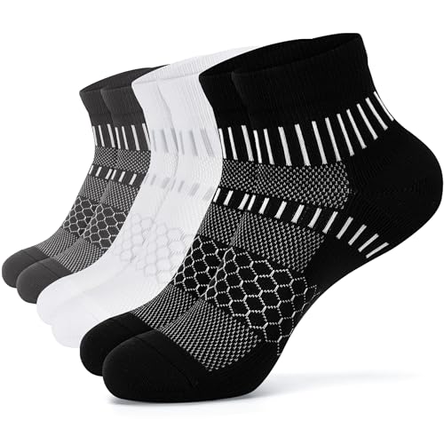 IRAMY Ankle Compression Socks for Women Men Cushioned Athletic Running Socks Plantar Fasciitis Relief 2/3/4/5/6 Pairs - color: Black+white+dark Grey(3 Pairs), size: X-Large