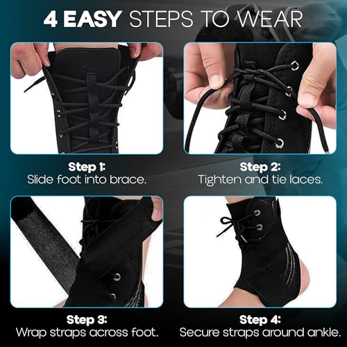 Ankle Brace lace up Stabilizers Adjustable Ankle Support for Sports Protect, Sprained Ankle, Ligament Damage, Injury Recovery (Black, Medium) - size: Medium