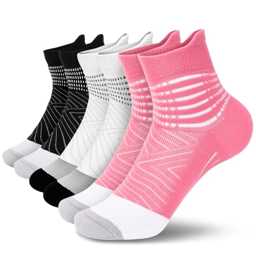 IRAMY Compression Ankle Support Socks Women - Wicking, Cushioned Athletic, Plantar Fasciitis Relief 2/3/6 Pairs - color: Black+white+pink, size: Medium