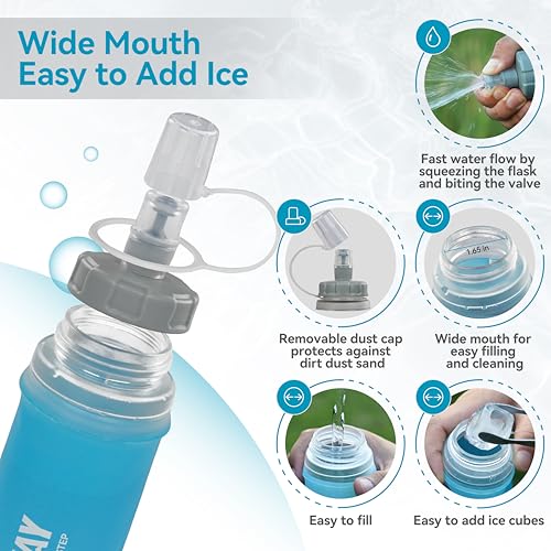 MARCHWAY Soft Flask Collapsible Water Bottle with Wide Mouth, 300ml/500ml - color: Blue Purple, size: 500 ml/17 oz