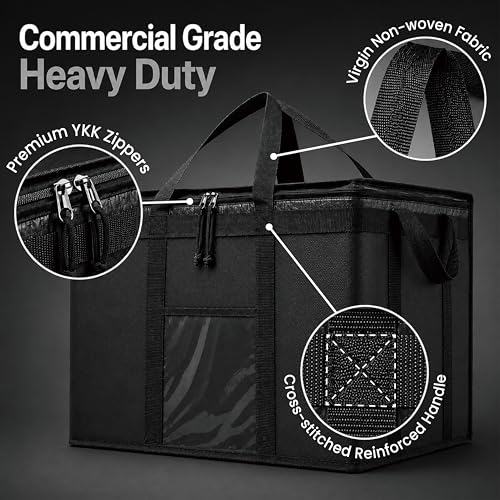 NZ home Insulated Food Delivery Bag, Grocery Cooler & Catering Tote - color: Black, size: 2XL (PRO)
