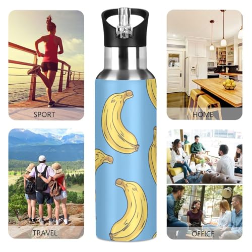 OTVEE Banana Water Bottle Sports Water Bottle Insulated Stainless Steel Hot Cold Water Mug with Straw Lid & Handle for Sports Gym 20 oz - color: Banana