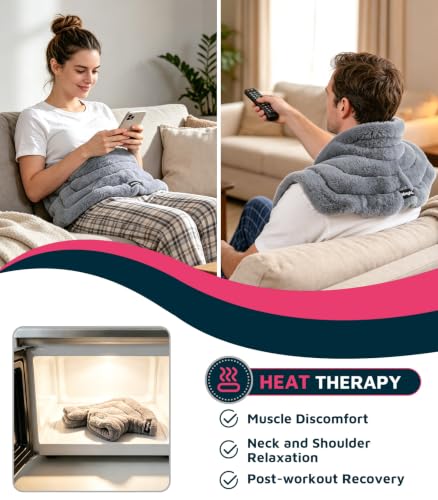 Magic Gel Neck Shoulder Heating Pad Microwavable for Pain Relief and Relaxation, Weighted Heated Neck Wrap Warmer with Moist Heat, Reusable Hot Compress, Soft Plush Microwave Heating Pad