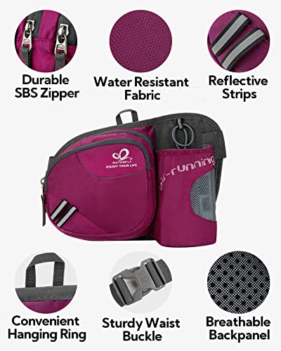 WATERFLY Fanny Pack Waist Bag: Waist Pack for Women Men with Water Bottle Holder Hiking Fanny Pack for Running Walking DogWalking Travel Cycling - color: pink