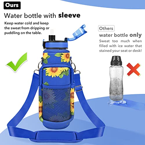 32 oz Water Bottles with Strap & Straw, Sport Motivational Water Bottles - color: Sunflowers