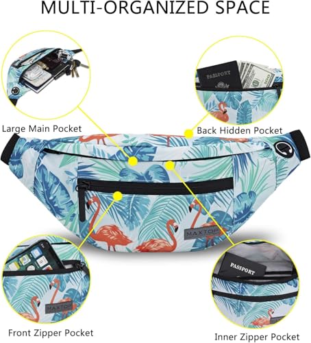 Large Fanny Pack Belt Bag with Adjustable Straps Waist Pack for Men Women - color: Flamingo Green, size: Large
