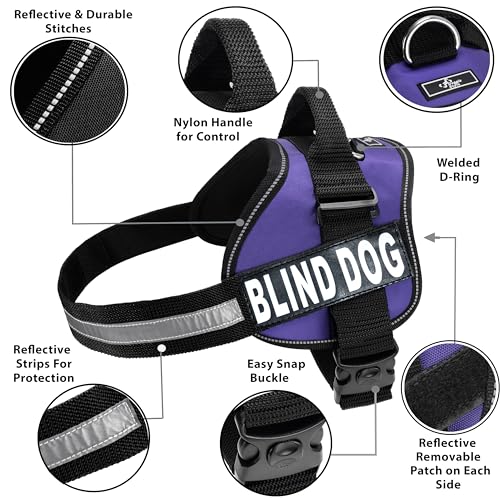 Doggie Stylz Blind Dog Harness, No Pull, No Escape, Adjustable - color: Purple, size: Girth 19-25"