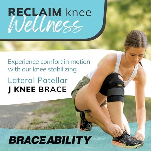 BraceAbility J Patella Knee Brace - Lateral Patellar Stabilizer with Medial and J-Lat Support Straps for Dislocation, Subluxation, Patellofemoral Pain, Left or Right Kneecap Tracking (Medium) - size: Small/Medium