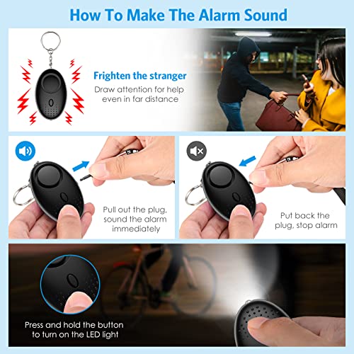 AMIR Safety Keychain Set for Women and Kids, 10 Pcs Safety Keychain Accessories with Sound Personal Alarm, Whistle and Pom - color: Black
