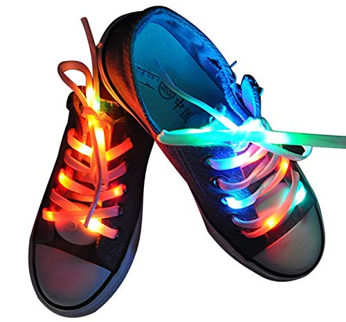 Lystaii LED Light Waterproof Shoelaces Battery Powered Flash RGB Colorful
