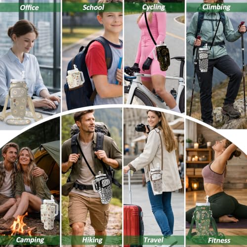 Water Bottle Carrier Bag for Stanley 40/30oz Cup Tumbler with Phone Pocket,Insulated Crossbody Water Bottle Holder with Adjustable Strap,Water Bottle Sling Pouch for Hiking Walking Camping Accessories - color: Beige