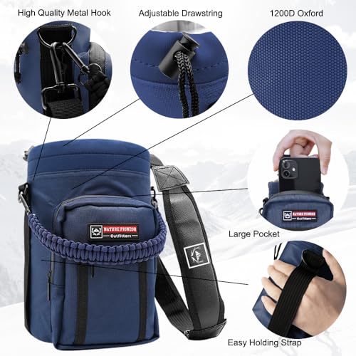 NATURE PIONEOR 26-128 oz Insulated Water Bottle Carrier Holder with Strap - color: Navy, size: One Gallon