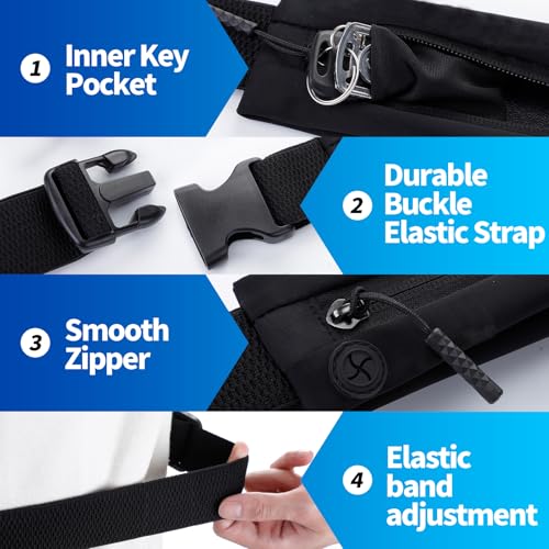 USHAKE Slim Running Belt Women Men, Bounce Free Fanny Pack Phone Holder - color: Black Nude