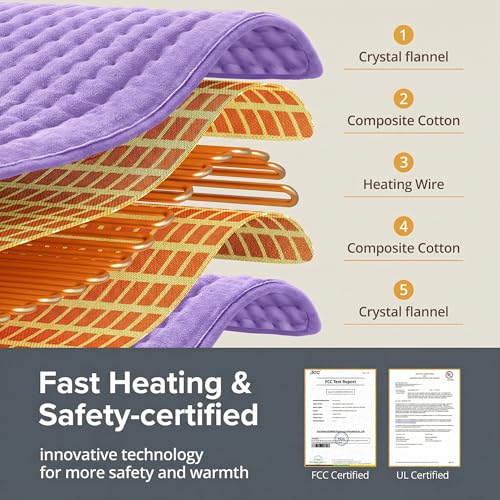 Heating Pad for Back Pain Relief, FSA Eligible HSA, 17" x 33" XXX-Large Heating Pads for Period Cramps, Electric Heating Pad XL with 6 Heating Settings, Moist Dry Heat, Auto-Off, Washable - color: Light Purple