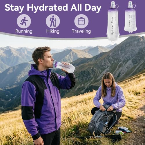 CLINTT 250ml Soft Flask, Foldable Running Water Bottle, TPU Folding Soft Water Flask, BPA-Free Collapsible Flask for Hydration Pack Running Vest, Cycling, Climbing, Hiking - 1Pcs, Purple - color: 1pcs, 250ml Purple