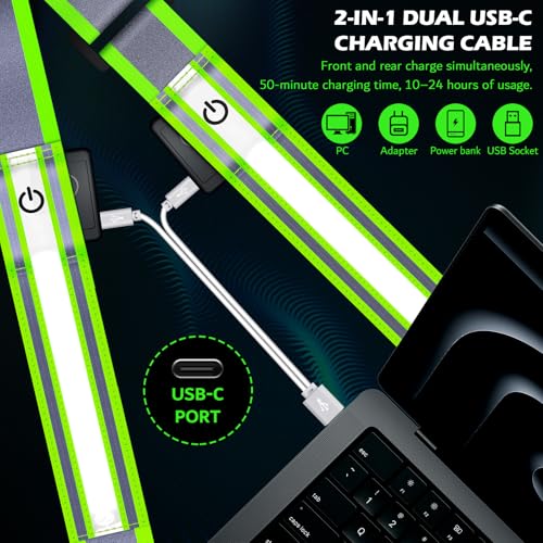 LED Belt Reflective Sash for Walking at Night, High Visibility Reflective Running Gear Night Walking Safety Gear LED Light Up Running Belt Reflective Gear for Runners Walkers Men Women - color: Green