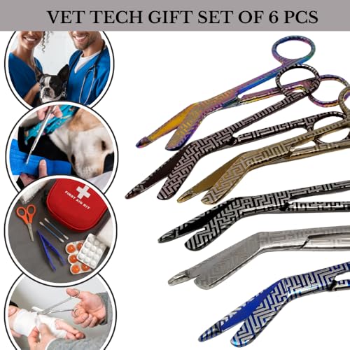 Bandage Scissors 5.5" Long Set of 6 Nurse Vet Tech Gift Made of Stainless Steel with Colorful Patterns First Aid Used For Cutting Gauze Tape Clothing Bandages Vet Wrap Adhesive Removal (Set 8) - style: Set 8