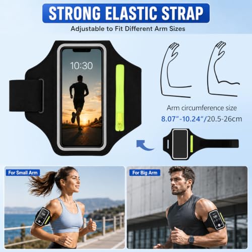 Running Phone Armband with Green Zipper Pocket, Armband Phone Holder
