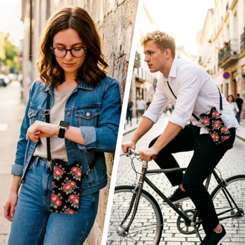 GLOBLELAND Roses Cell Phone Sleeve Pouch Case Bag 7.1×3.9 inch Flowers Shockproof Universal Phone Bag with Crossbody Strap Neck Lanyard for Women Men Phone Headphones Watch - color: Roses