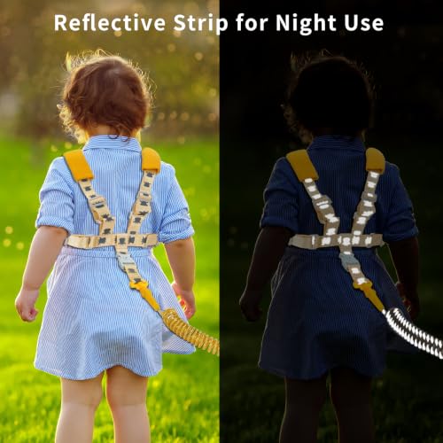 Toddler Leashes + Anti Lost Wrist Link for Kids, 4 in 1 Kid Harness Backpack Leash for Girls Boys, Reflective Kids Anti Lost Leash Cute Baby Harness Belt Strap Foldable Child Safety Leash for Park/Zoo - color: Yellow