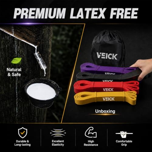 VEICK Pull Up Assist Resistance Bands for Home Gym - color: Purple/Black/Red/Yellow Set of 4 (0.3-1.1in)