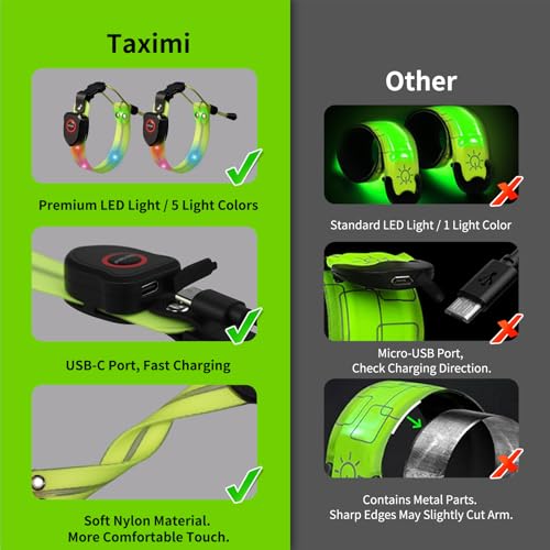 Taximi LED Armband for Running, High Visibility Reflective Running Lights for Runners, USB Rechargeable Light Up Arm Bands for Men Women Kids Night Cycling Walking Jogging - color: Green