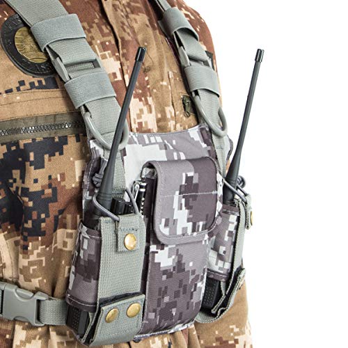 Radio Shoulder Holster Chest Harness Holder Vest Rig for Two Way Radio Chest Front Pack Pouch Walkie Talkie Case with Front Pouches for Kenwood Arcshell Retevis Baofeng UV-5R F8HP UV-82 888S(Camo) - color: camo