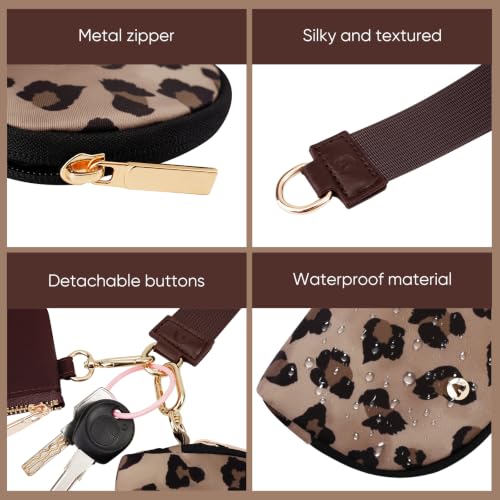 VUTUXA KeyChain Wallet Wristlet For Women Mini Zip Dual Pouch Coin Purse - color: Brown leopard + brown