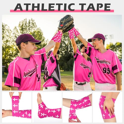 TrelaCo 1 Pcs Cross Wrist Tape Christian Athletic Tape, Rose Red with White - color: Rose Red With White