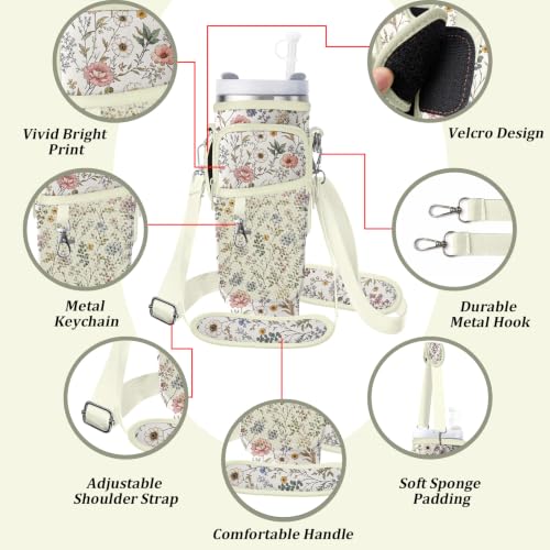 Water Bottle Carrier Bag for Stanley 40/30oz Cup Tumbler with Phone Pocket,Insulated Crossbody Water Bottle Holder with Adjustable Strap,Water Bottle Sling Pouch for Hiking Walking Camping Accessories - color: Boho Mandala Moon