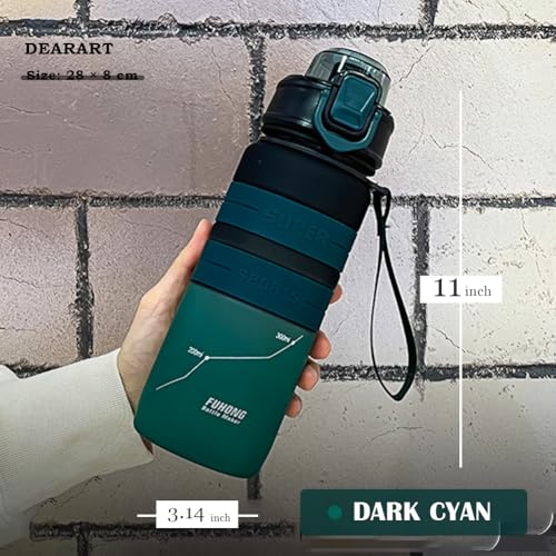 DEARART Dark Cyan Water Bottle with Locked Button, Frosted Bottle 100% Leakproof No Straw Silicone Anti Slip Ring, Suit Sport Office School Travel Gym, 30oz (900ml) - color: Dark Cyan
