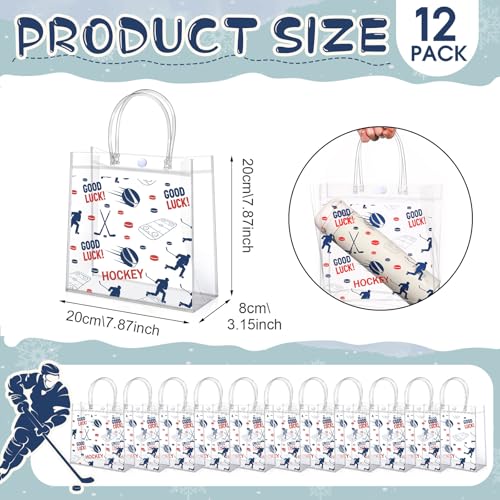Aliceset 12 Pcs Transparent Hockey Gift Bags with Handles Bulk - style: Hockey