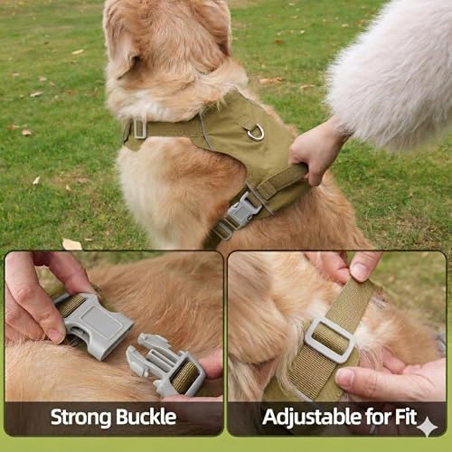 Mile High Life No Pull Dog Harness with Reflective Stripe, Adjustable Easy Get on Lightweight Harness for Small Medium Large Dogs Walking Running Training (Khaki, L Chest 21"-28") - color: Khaki, size: L Chest 21"-28"