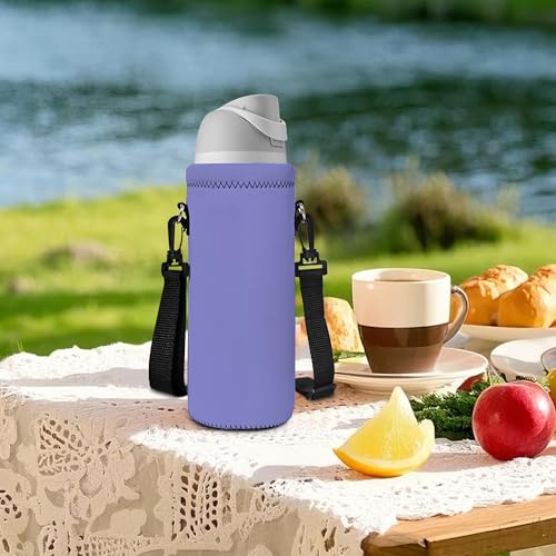 RICHEN Neoprene Water Bottle Carrier Bag with Adjustable Shoulder Strap,Insulated Water Bottle Cover for Stainless Steel/Glass/Plastic Bottles - color: Lavender, size: 500ml