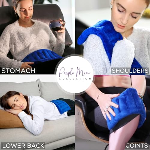 Purple Moon Collection - Microwavable Heating Pad for Neck & Shoulders - 6x16 in, Blue - Flaxseed Heat Pack - Weighted Hot & Cold Therapy Compress Wrap for Pain Relief, Menstrual Cramps, Sore Muscles - color: Blue