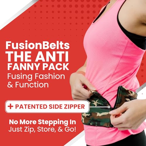 Fusion Belts Running Belt for Women & Men - Patented Side Zipper On Design - color: Camo, size: Medium