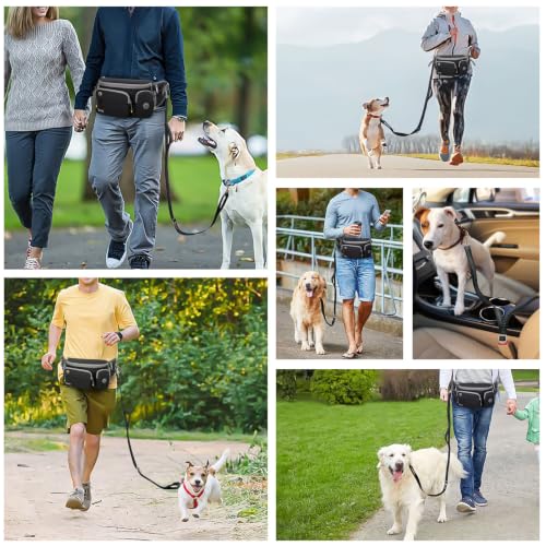 TUDEQU 4-in-1 Hands Free Dog Leash with Large Fanny Pack for Large Dogs - color: DARK GREY