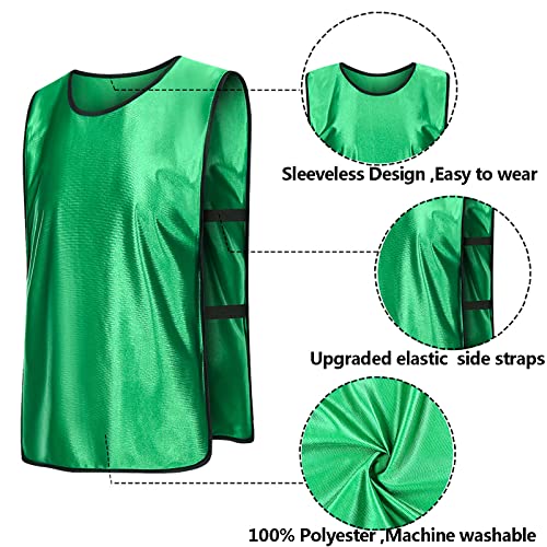 KUAIPAO 12 Pieces Soccer Pinnies Scrimmage Vest Team Practice Jerseys Sports Pinnies With Free Carry Bag - color: Grass Green, size: Medium