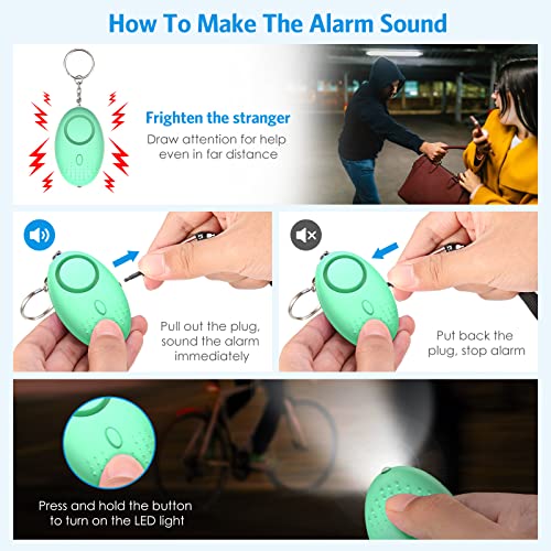 AMIR Safety Keychain Set for Women and Kids, 10 Pcs Safety Keychain Accessories with Sound Personal Alarm, Whistle and Pom - color: Green